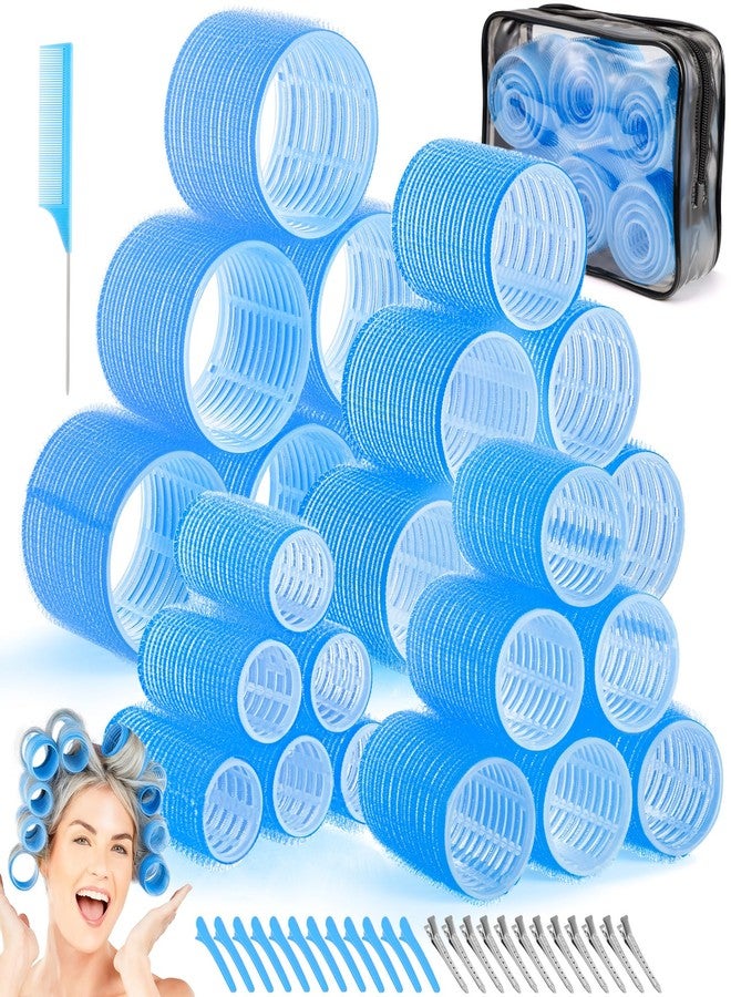 Obeoby 4 Sizes Hair Rollers for Women, 50 Pcs Set Hair Curlers with Clips Comb Curlers for Long Short Curly Hair and Bangs (25, 36, 48, 60mm), Blue - Image 1